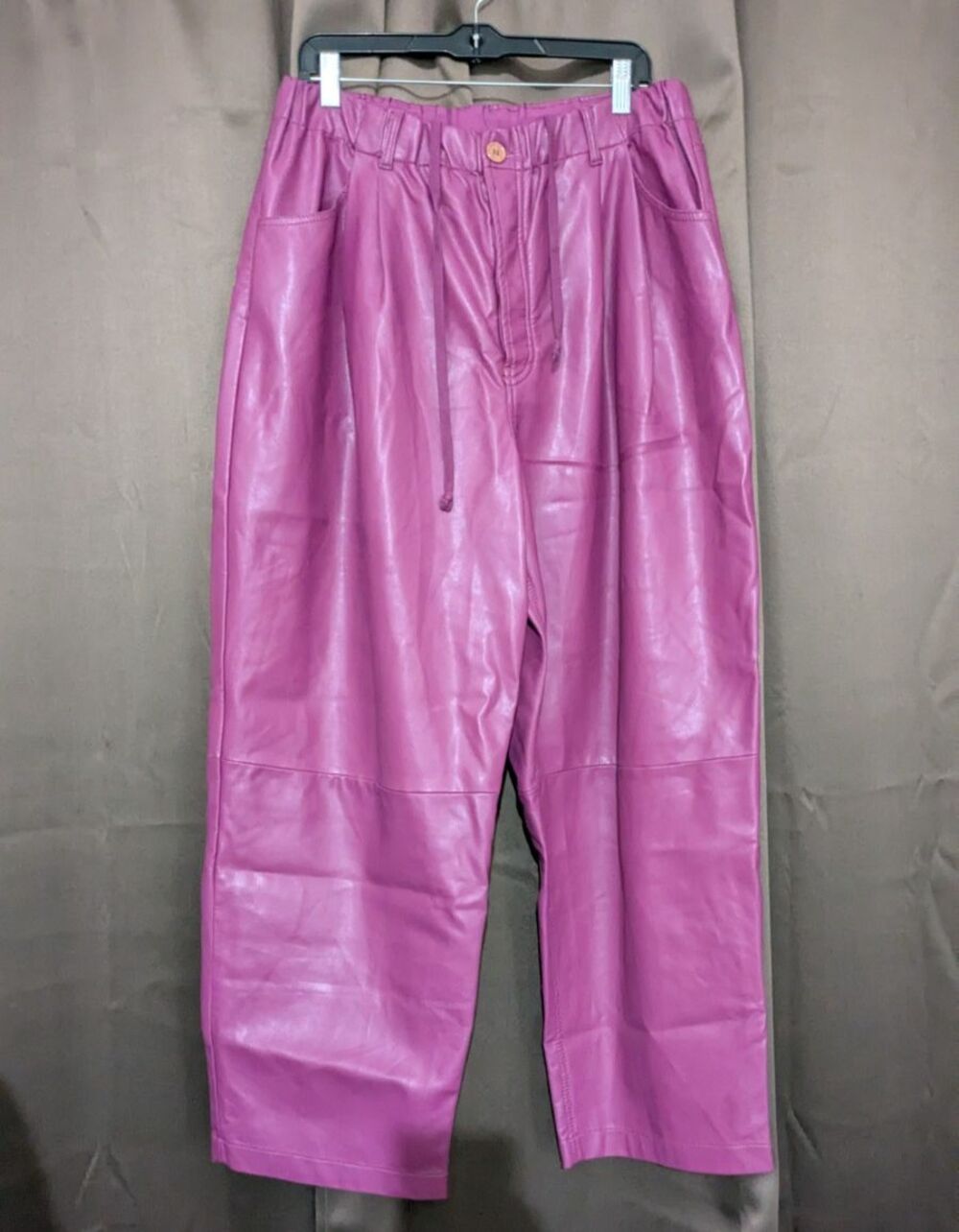Free People Womens Camille Faux Leather Pants XL Purple Button Fly Edgy